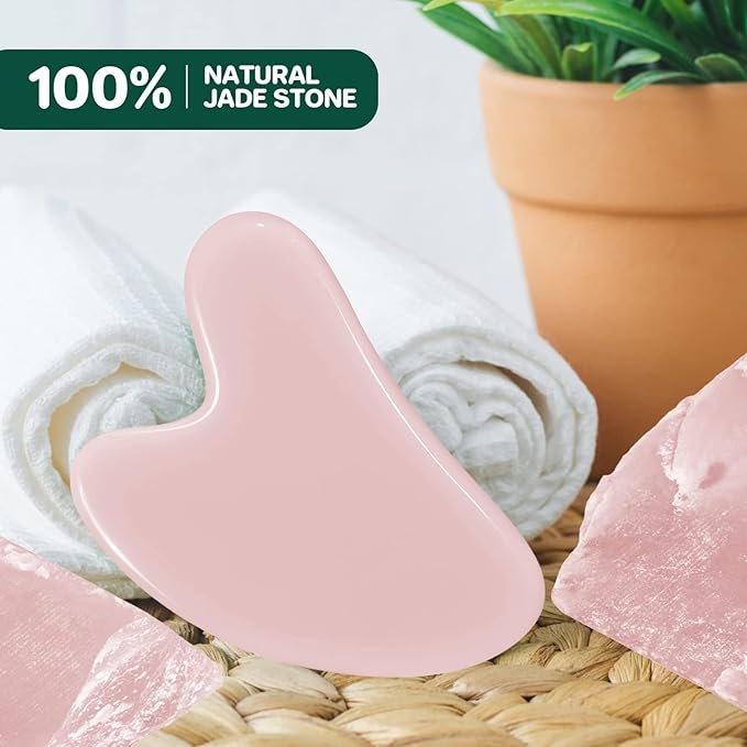 2 Pack Gua Sha Facial Tools,Gua Sha Jade Stone Gua Sha Massage Tool, Guasha Tool for Face and Body Skin Massage. Tools for SPA Acupuncture, Pink Stone for Body Face Neck and Eye (A)