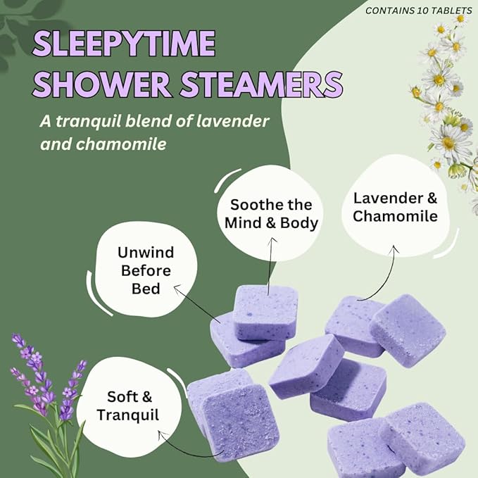 Sleepytime Lavender Shower Steamers Aromatherapy 10 Pack - Relaxing Shower Bombs with Pure Essential Oils for Relaxation and Unwinding - Spa Gifts for Women and Men - The Herbal Zen