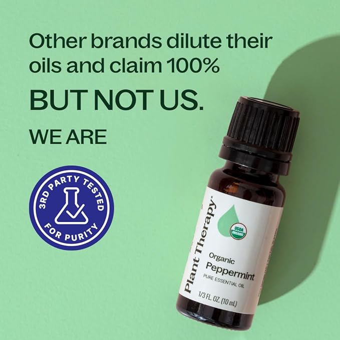 Plant Therapy Organic Peppermint Essential Oil 30 mL (1 oz) 100% Pure, Undiluted, USDA Certified Organic Aromatherapy, for Neck Tension and Muscle Discomfort