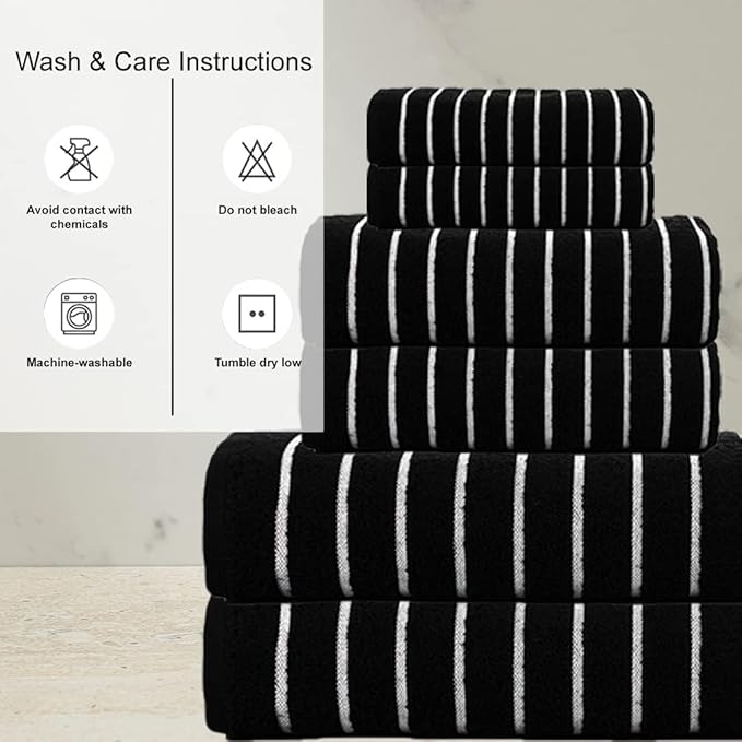 CASA COPENHAGEN Ecstatic 6Pcs 100% Egyptian Cotton Large Designer Towels Gift Set- Coal Black, 600GSM, 2Bath 2Hand 2Washcloths, Bath Towels for Bathroom Set for Women & Men