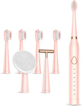 Sonic Electric Toothbrush, USB Rechargeable Powerful Sonic Cleaning Tooth Brush with 6 Modes, 5 Brush Heads + 1 Facial Cleansing Brush Head + 1 Face Massage Head Whitening Toothbrushes