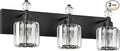 PRESDE Crystal 3 Light Bathroom Vanity Lights Modern Matte Black Bathroom Lights Fixtures Over Mirror Wall Lamp for Bath Bedroom Hallway