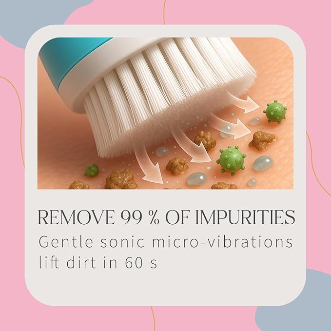 Facial Cleansing Brush Face Scrubber, 7-in-1 Electric Spin Cleanser Brushes with 6 Brush Heads for Deep Cleansing, Gentle Exfoliating, Removing Blackheads, Massaging (White & Aqua Blue)