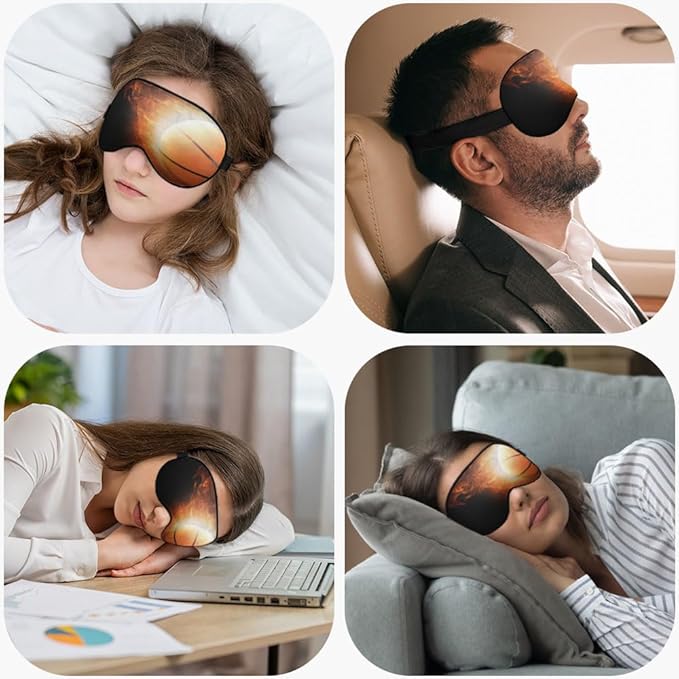 Fire Basketball Sleep Eye Mask Wall Funny Basketball Sports Silk Eye Mask Sleeping Soft Eye Shade Cover for Men Women Boy Girl Airplane Travel with Elastic Strap