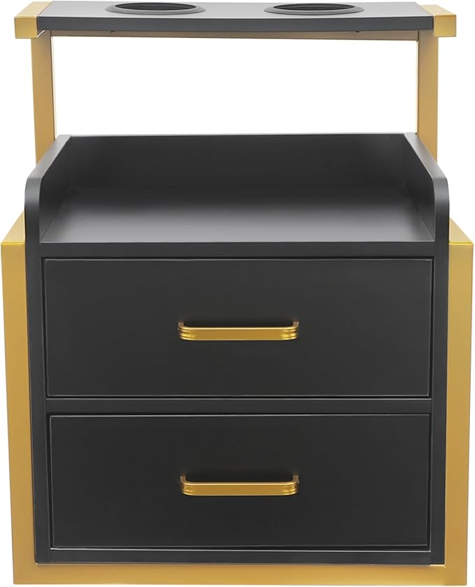 Salon Cabinet, Salon Storage Organizer with 2 Drawers, 110.23Lbs Load Capacity Salon Wall Cabinet, Hanging Styling Station Equipment for Spa, Barber Store, Locker Room, Bathroom (Gold＋Black)