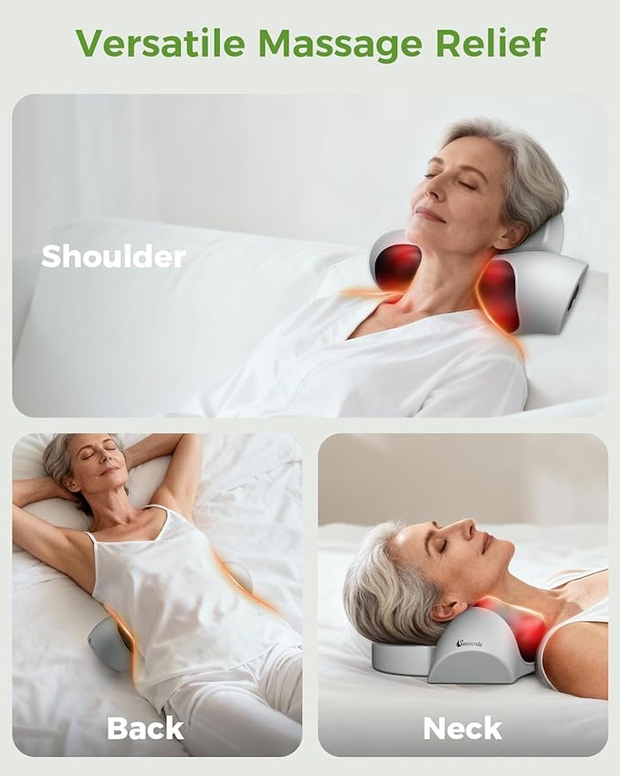 Upgraded 3-in-1 Neck Massager Pillow with Heat, Portable Cordless Neck Massager for Pain Relief Deep Tissue, Rechargeable Pillow Massager for Neck & Shoulder Relaxation (Gray)