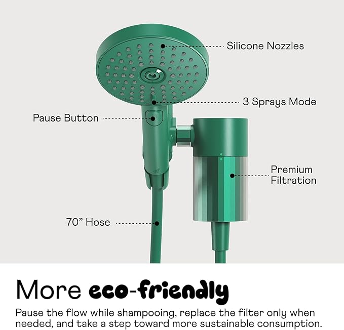 Sproos - Handheld Showerhead with Filter Set, High Performance Filtration System for Healthier Hair and Skin, Extra Long 70 Inch Hose, 3 Customized Spray Functions, Black