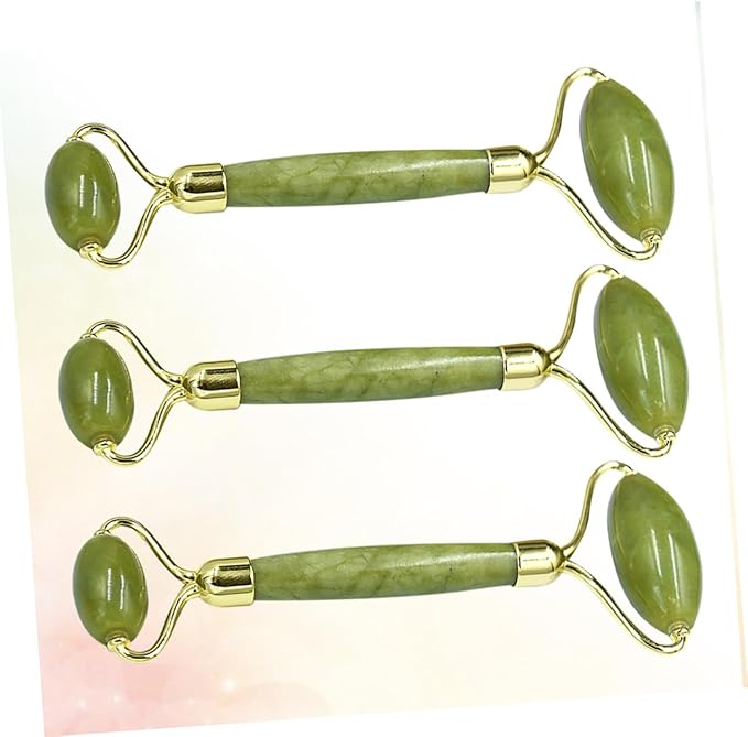 NOLITOY 3pcs Jade Roller Facial Massage Tool Portable Skin Care for Puffiness Relief and Migraine Soothing Natural Green Face Roller for Beauty Routine