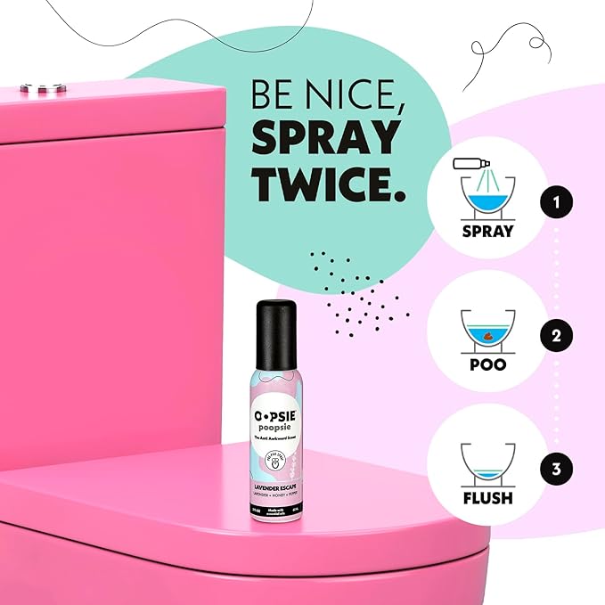 Oopsie Poopsie Toilet Spray, Travel Essentials, Each Up to 300 Uses, On-The-Go Bathroom Odor Deodorizer with Essential Oils, TSA Approved Size, Lavender Escape 1 Pack, 2 Fl Oz