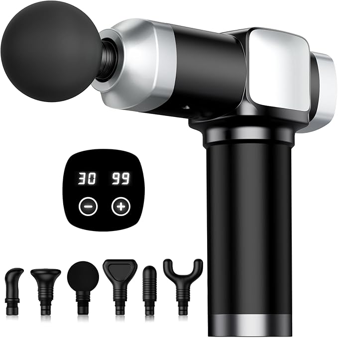 Massage Gun Deep Tissue, Portable Percussion Electric Muscle Massager for Pain Relief, Handheld Massagers with 30 Speeds & 6 Attachments for Back and Neck, Gifts for Men Women