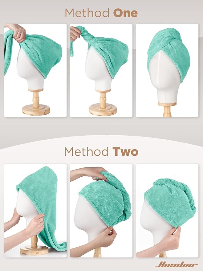 Hicober Microfiber Hair Towel, Hair Turbans for Wet Hair, Drying Hair Wrap Towels for Curly Hair Women Anti Frizz, 3 Packs (Green,Purple,Grey)