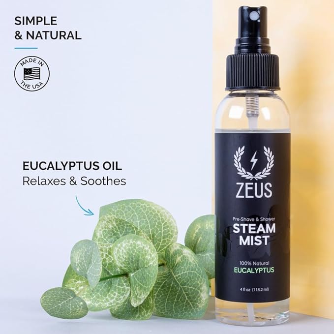 ZEUS 100% Natural Eucalyptus Oil Steam Mist, Aromatherapy Spray for Shower, Sauna, Bath & Pre-Shave, Nasal Relief & Spa-Inspired Wellness (Made in USA) 2 PACK