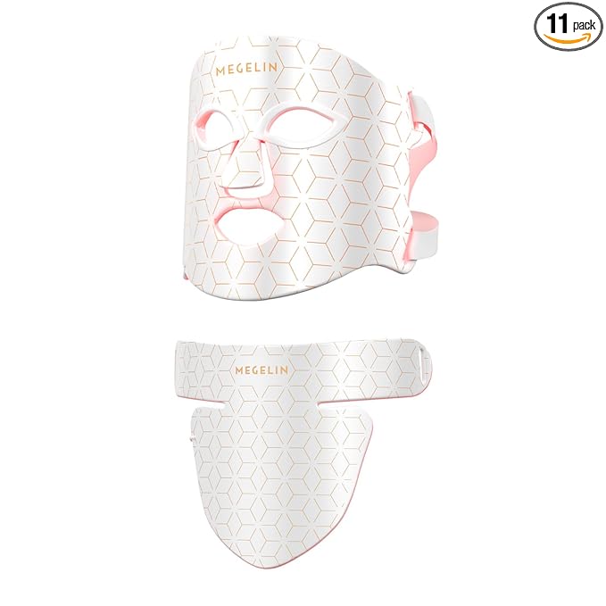 MEGELIN Led Red Light Therapy Face & Neck Mask, 7 Colors Led Light Therapy Facial Mask, Infrared Red Light Therapy Mask, Infrared Light Skin Rejuvenation(White)
