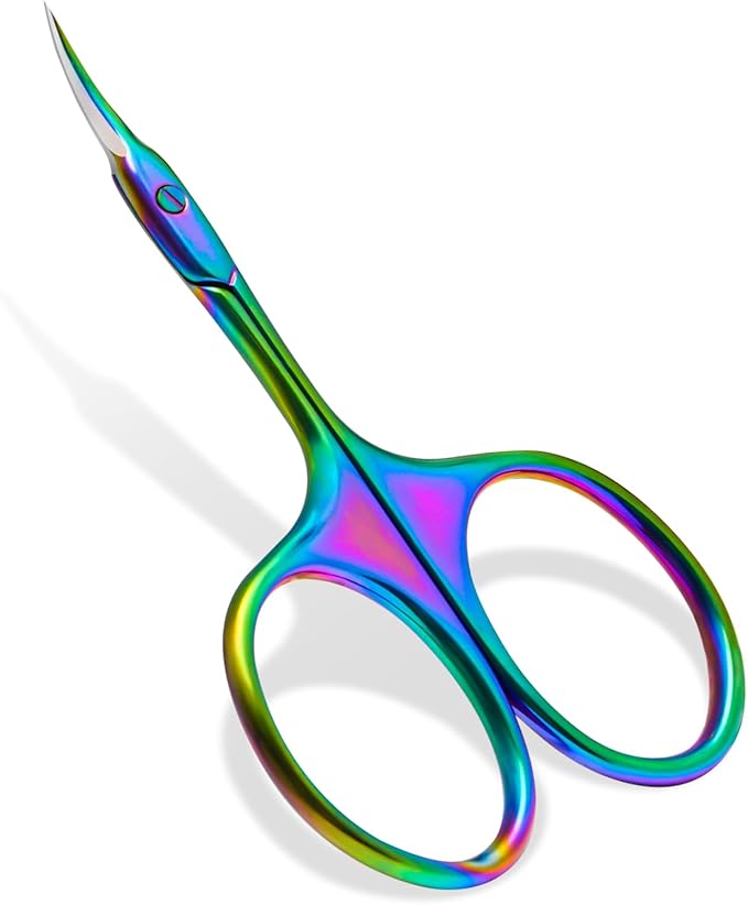 Lermende Cuticle Scissors Extra Fine Curved, Portable Stainless Steel Manicure Scissors with Sharp Curved Blade, Multi-Purpose Russian Manicure Cuticle Trimmer.(Colorful, Round Handle)