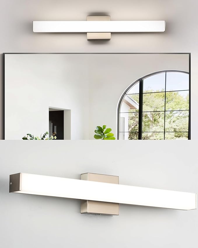 LED Bathroom Vanity Light Fixtures 24in Brushed Nickel,Dimmable18W 4000K Natural White Square Wall Fixture, Modern Lighting for Over Mirror, Damp Rated