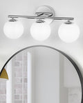 Globe Bathroom Light Fixtures Chrome Vanity Light with Plastic Milk White Globe Shades 11.81 inch Wall Sconce Lighting Over Mirror, 3-Light Vanity Lights for Bathroom Hallway Living Room