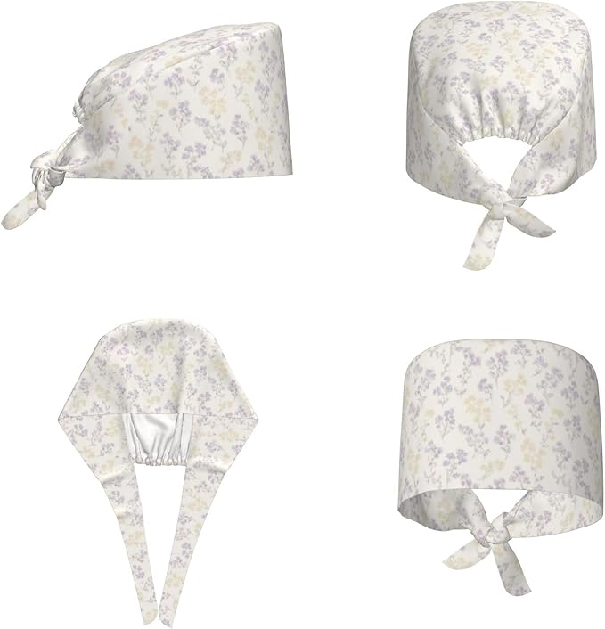 Scrub Cap for Women and Men Boho Black Leaf Pattern Adjustable Breathable Sweatband Hat for Work Kitchen Spa Shower Daily Use