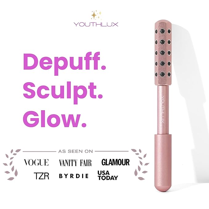 Radiance Roller – Germanium Stone Facial Massage Tool/Wand Face Roller for Lifting, Sculpting, De-Puffing, Glow Boost, Energizing & Cooling Effect (Rose Gold)