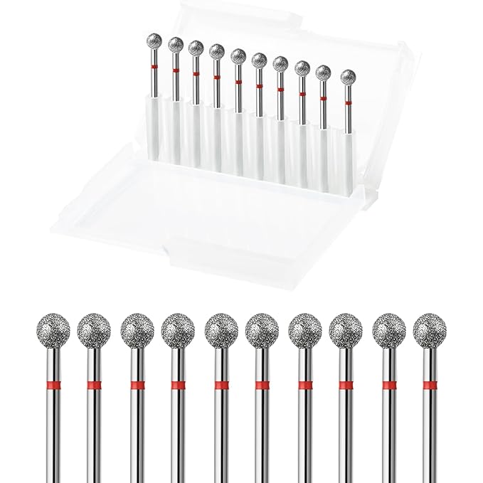 10pcs Safety Ball Cuticle Drill Bits, Carbide Diamond Nail Bits for Dead Skin Removal & Nail Shaping, 3/32'' Two Way Rotate, Professional Manicure Pedicure Salon Tools(5mm Ball Bit, Fine-F)
