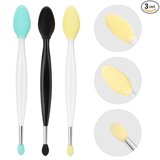 Unaone Lip Scrub Brush - 3 PCS Dual-ended Lip Scrubber Exfoliator and Silicone Lip Brush, 2-in-1 Silicone Lip Scrub Tool Lip Mask Applicator, Gentle Exfoliator & Applicator for Soft