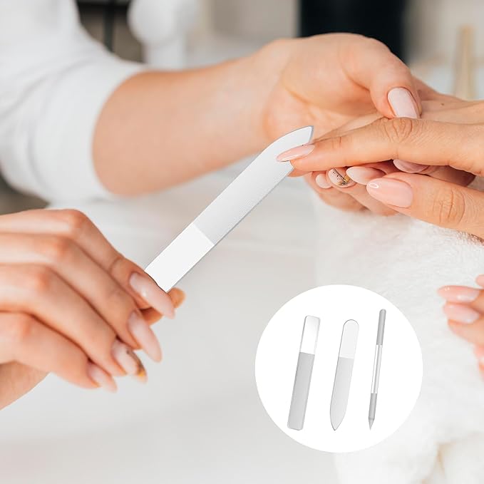 3 PCS Glass Nail Files for Natural Nails, Glass Nail Buffer and Shine Kit Professional Crystal Manicure Tools Double Sided Manicure Pedicure Tools Nails Kit for Shaping Buffing and Polishing Nailes
