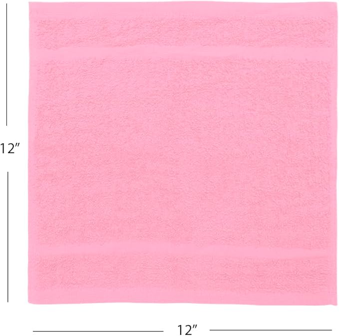 Avalon Towels Cotton Washcloths 24-Pack – 12 x 12 Inch Pink Super Soft & Absorbent Ring-Spun Cotton Wash Cloths for Face, Bath, Spa, Gym, Hotel & Cleaning