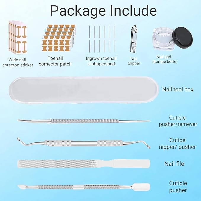Ingrown Toenail Corrector Set with Treatment Tools & Correction Strips, Professional Pedicure Tools for Feet – Painless Ingrown Toenail Treatment and Home Care Solution for Men and Women (1Set)