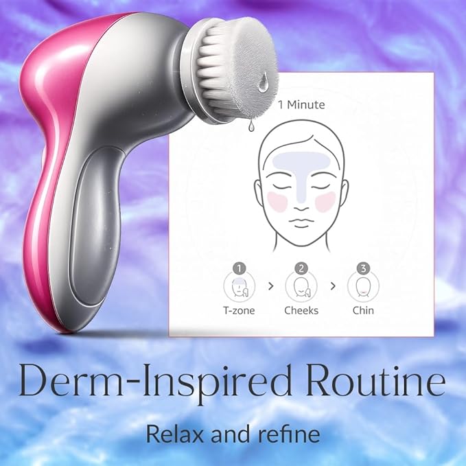 Facial Cleansing Brush Face Scrubber, 7-in-1 Electric Spin Cleanser Brushes with 6 Brush Heads for Deep Cleansing, Gentle Exfoliating, Removing Blackheads, Massaging (White & Pink)