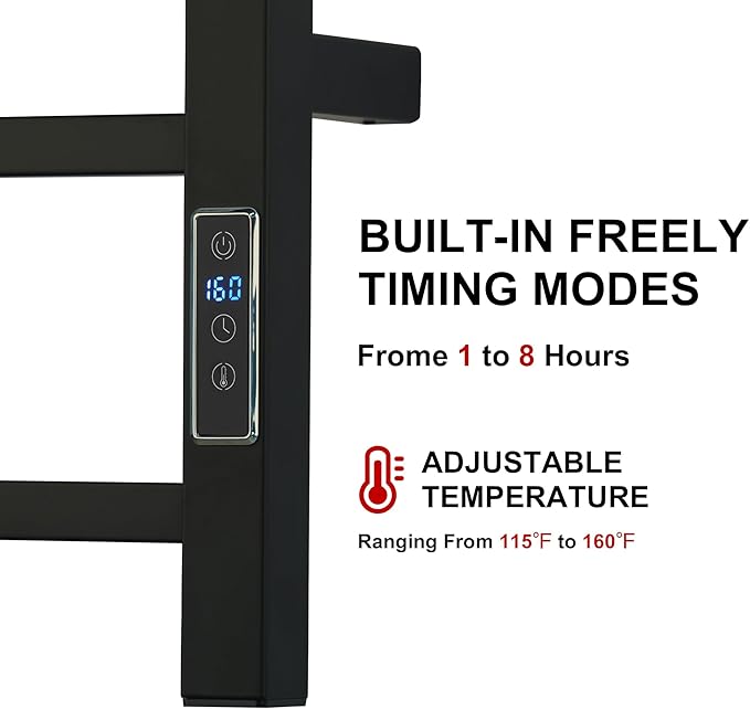 Heated Towel Racks for Bathroom, Wall Mounted Electric Towel Warmer Racks with Timer & Temperature Control, 6 Bar Stainless Steel Towel Heater for Bathroom, Matte Black, Plug-in