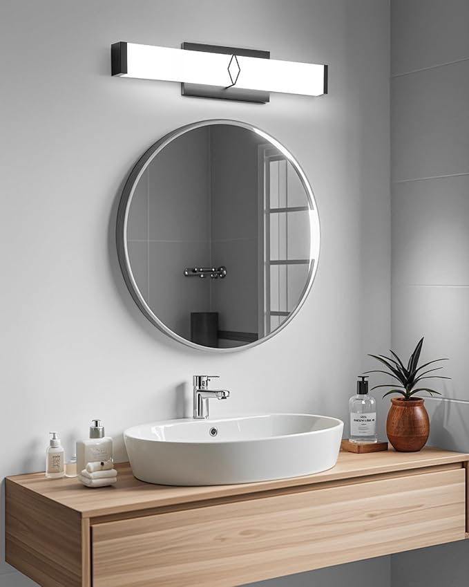 Bathroom Light Fixtures Over Mirror,16inch Modern Vanity Lights for Bathroom,20W 2000lm Dimmable LED Vanity Light Bar,Black Vanity Lighting Fixtures,5700K Cool White,ETL Certified