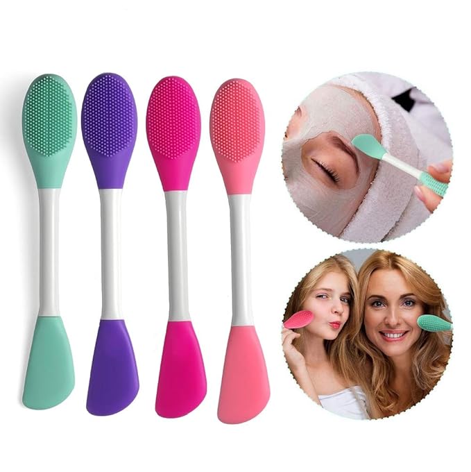 Silicone Brushes,Double-Ended Silicone Face Mask Brush,Facial Cleansing Brush, Premium Soft Facial Masks Other Skin Care Applicator Tool for Cream, Body Lotion,Moisturizer (Rose Red)