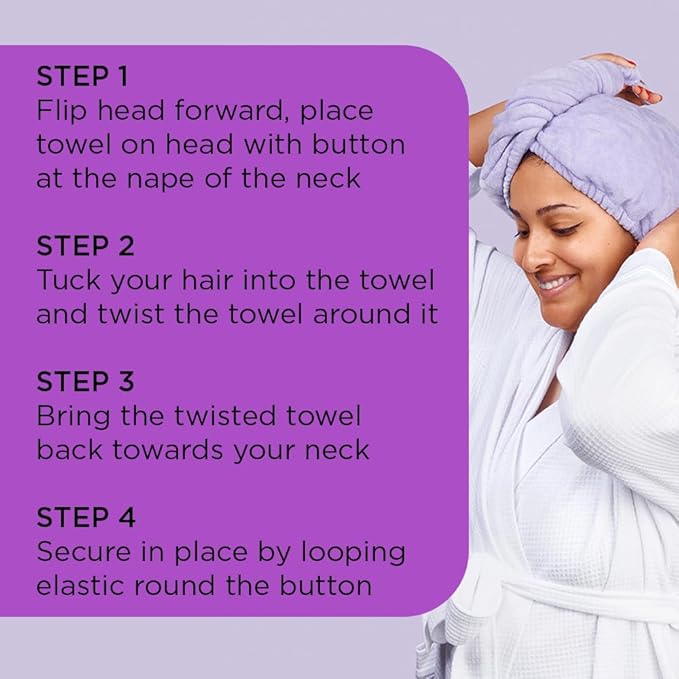 Noughty 97% Natural Purple Microfibre Hair Towel, Hair Towel Wrap Quickly Absorbs Moisture, Reduces Breakage, Combats Frizz, Purple