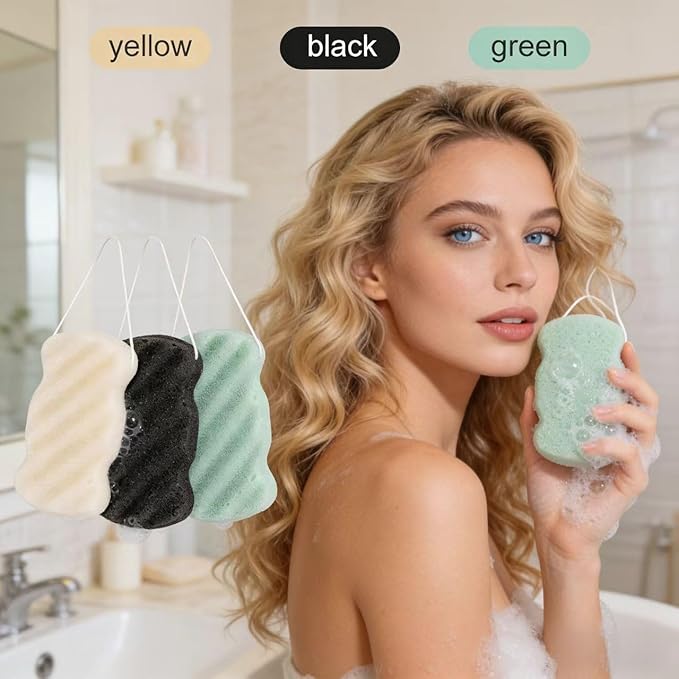3 Pcs Natural Konjac Facial Sponges for Women and Girls, Gentle Facial Sponge for Cleansing and Makeup Removal, Bath Sponge for Babies and Kids, Soft When Wet, Suitable for Sensitive Skin