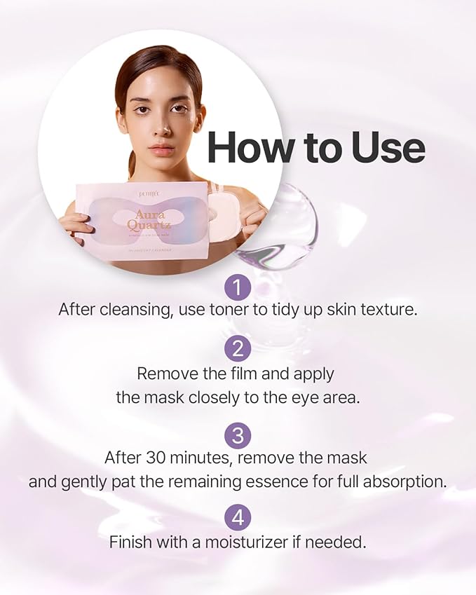 Petitfee Aura Quartz Hydrogel Eye Zone Mask 5ea (9g*5) - Lavender Mask for Entire Eye Area, Instant Cooling, Puffiness, Morning Quick Care, Rejuvenating Tired Skin, Brighter Complexion