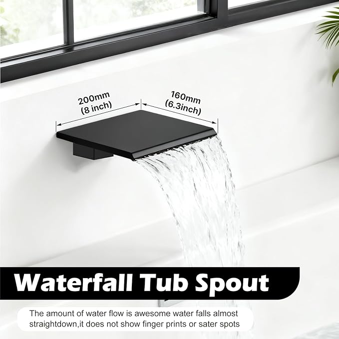 Midanya Shower System with Tub Spout,Bathtub Shower Faucet Set with Square Rainfall Head and Handheld Sprayer Wall Mount Tub Faucet Set with Valve and Trim Kit,10 Inch Matte Black