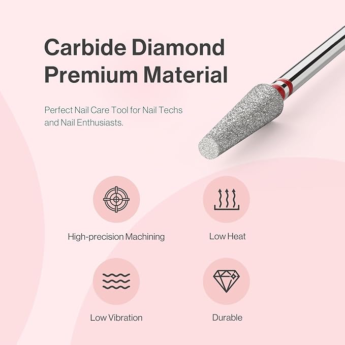 MelodySusie 4mm Long Tapered Barrel Cuticle Clean Nail Drill Bit 3/32'', Professional Safety Carbide Diamond Under Nail Cleaner for Cuticle Dead Skin Nail Prepare, Beginners Bits, Series Bit-S, Fine