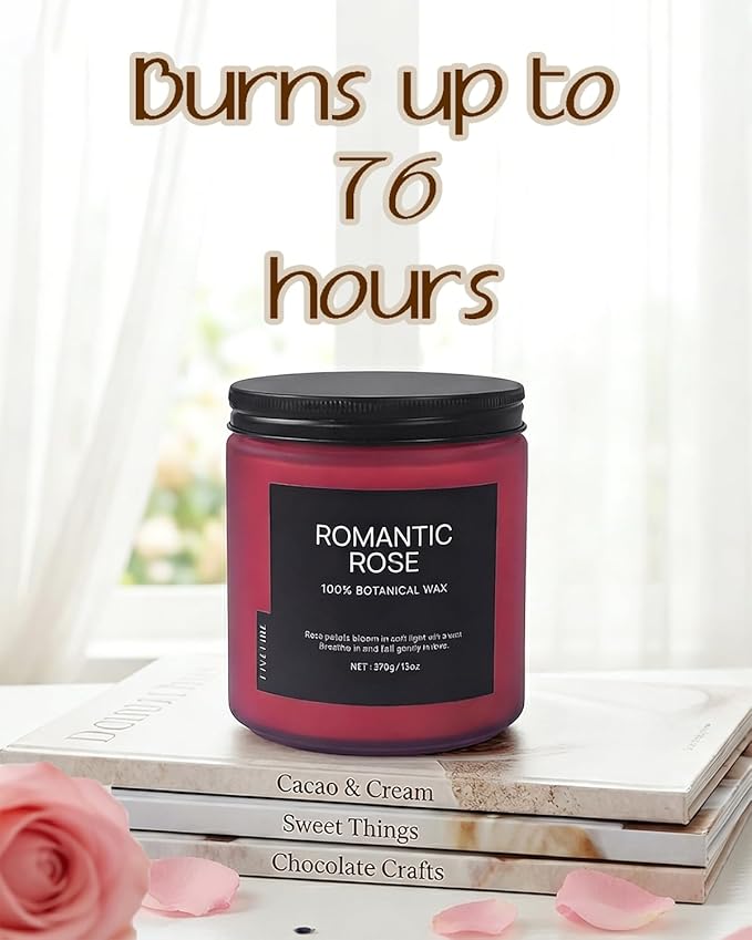 Rose Scented Candles for Home, 13oz Organic Soy Wax, 76-Hour Clean Burning, Non Toxic Natural Candle, Romantic Floral Aroma for Relaxation, Aromatherapy Gift for Women Men