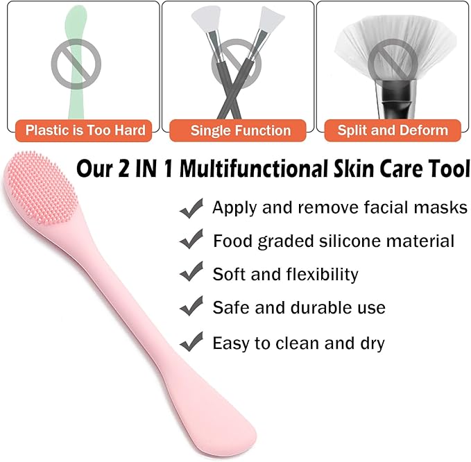 RamPula Facial Cleansing Brush, 2 in 1 Silicone Face Mask Brush & Face Scrubber, For Exfoliating, Massaging, Remove Blackheads, Makeup Skincare Removal, Applicator for Mud, Clay, Body Lotion, DIY Mask