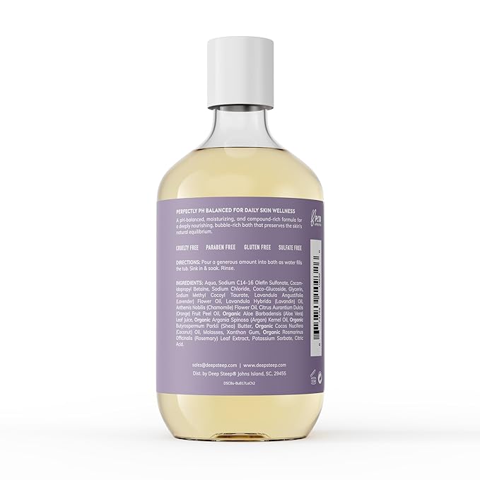 Deep Steep Bubble Bath, Lavender Chamomile 17 oz (Pack of 2) – Hypoallergenic, Clinically Tested Soothing Soak with Shea Butter & Argan Oil – Sulfate-Free