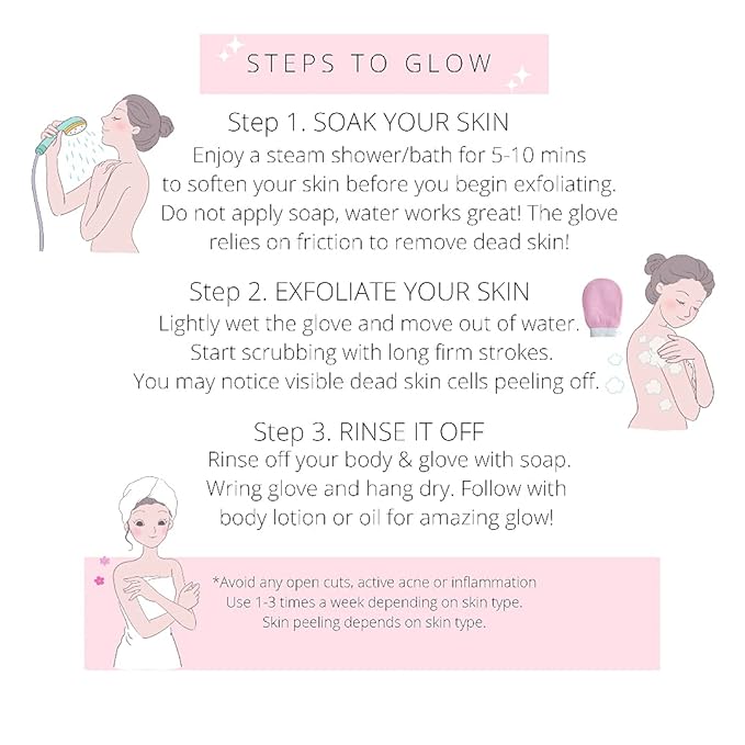 DEWYGLO Dewyglo Exfoliating Glove (Pink),Made with 100percent Viscose,a Biodegradable Fibre Exfoliating Body Glove is Reusable,Gentle and Suitable for Sensitive Skin