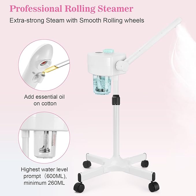 Professional Facial Steamer, Ionic Face Steamer Esthetician Vaporizador, with Preheat & Hot Mist Adjustment Function, Rocker Arm Steamer for Home Beauty Salon Spa