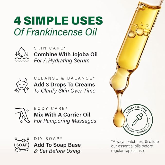 100% Pure Frankincense Oil - 4 Fl Oz Frankincense Essential Oil for Hair, Skin, Diffuser, Aromatherapy & DIY Soap Making Scent