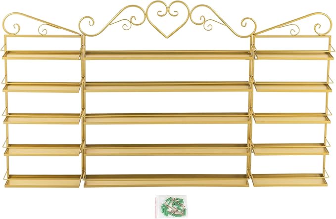 3PCS Wall-Mounted Nail Polish Racks, 5-Tier Metal Makeup Display Wall Shelf Storage Organizer for Home Spa Nail Salon Perfume Lipstick Cosmetic (Gold)