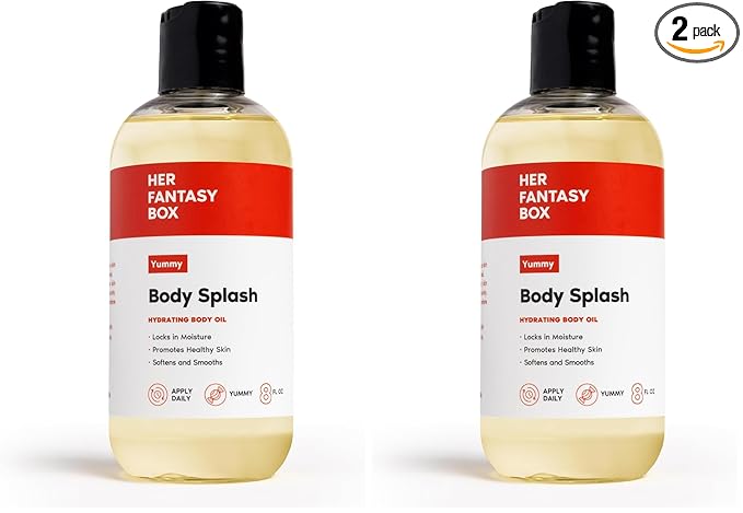 Her Fantasy Box | Body Splash Hydrating Body Oil (Yummy) - Moisturizing, Non-Greasy Formula for Soft, Smooth Skin - All-Natural, Lightweight & Nourishing (Pack of 2)