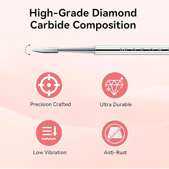 Makartt Flame Cuticle Nail Drill Bit - 3/32" Shank Tungsten Carbide Bit for Nail Drill Machine Professional Shape Bit for Cuticle Cleaning, Smooth Gel Nails,Sidewall, Dead Skin & Nail Prep Silver