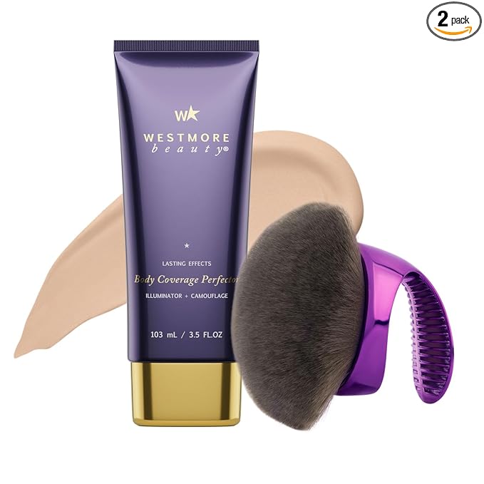 Westmore Beauty Body Coverage Perfector x Blend & Blur Body Brush Kabuki Brush - Waterproof Leg & Body Makeup - Tattoo Cover Up Makeup - 7 Oz Light Radiance