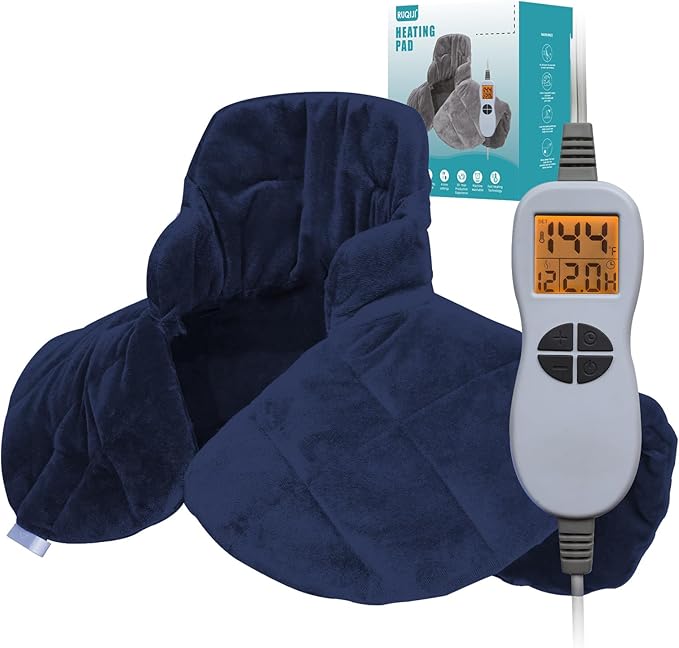 Ruqiji 19" x 24" Weighted Neck&Shoulder Heating Pad, 2.5lbs with 12 Temperature Settings&Countdown Timer,Pain Relief for Neck/Shoulders/Menstrual Pain(Navy Blue)