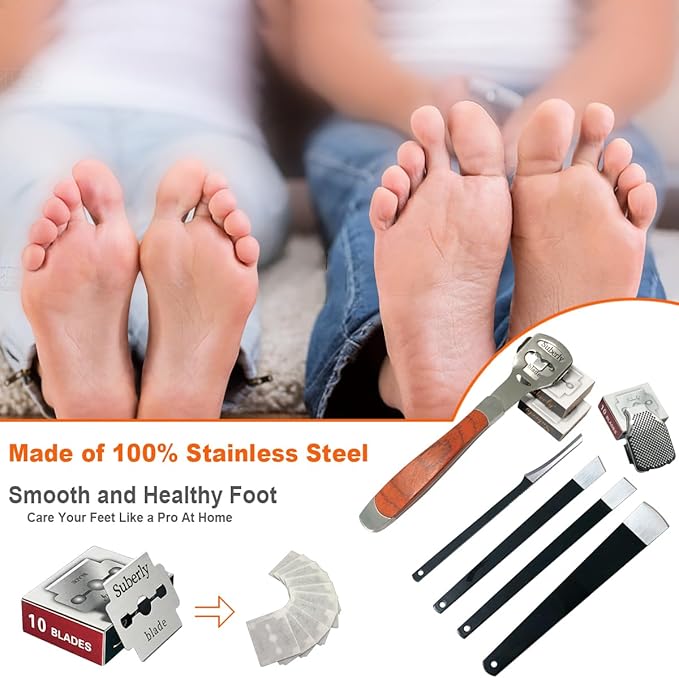 36 Pcs Callus Shaver for Feet Set, Foot Callus Shaver, (1 Stainless Foot File &1 Foot File Heads & 4 Pedicure Knife & 30 Replacement Slices Blades)