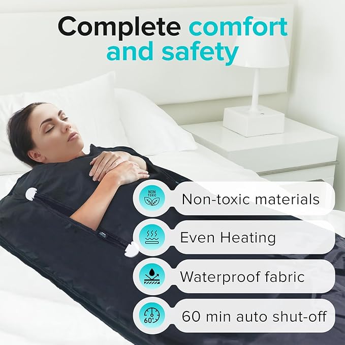 Portable Sauna Blanket with Zipper Arm Holes - 6 ft x 3 ft Far Infrared Sauna Blanket for Detoxification with 10x Bonus Thermal Wraps - Infrared Saunas for Home, 113-176℉