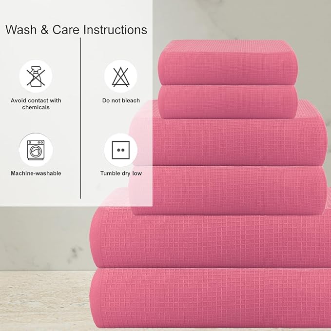 CASA COPENHAGEN Waffle 2Pcs 100% Egyptian Cotton Large Designer Bathsheet Towels Gift Set- Pink, 35"x70" 2Bath Sheet Towels for Bathroom (Box Pack, Set for Women & Men)